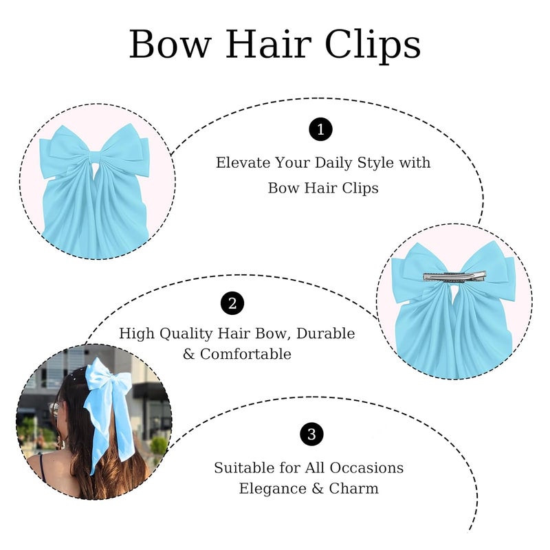 illpta Large Satin Bow Barrettes Clips, Light Blue Bow Hair Clips for Women, Long Ribbon Hair Accessories Gifts for Girls (Light Blue) - Image 4
